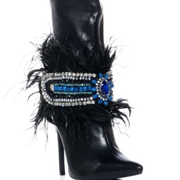 AZALEA WANG "DOING THE MOST"FEATHER EMBELLISHED KNEE HIGH BOOT/BLACK(BRAND NEW!! - Picture 4 of 9